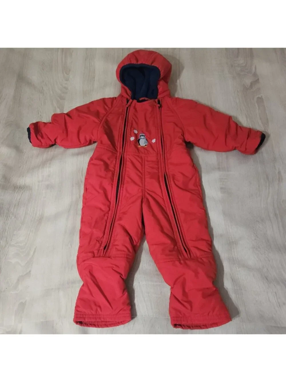 Vintage Ll Bean Baby Size 12-18 Months Snowsuit Red Embroidered Penguin Retro